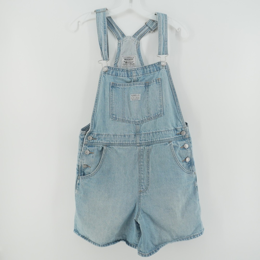 Levi Denim Shortalls Womens Large Light Blue Wash Adjustable Bib Overalls Y2K